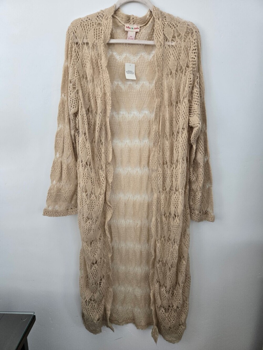 Toffee & Apple bohemian Cottagecore open-front crochet longline cardigan. XXL